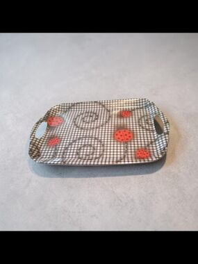 SPLENDID FLOMO serving tray  black and white gingham ladybug design.